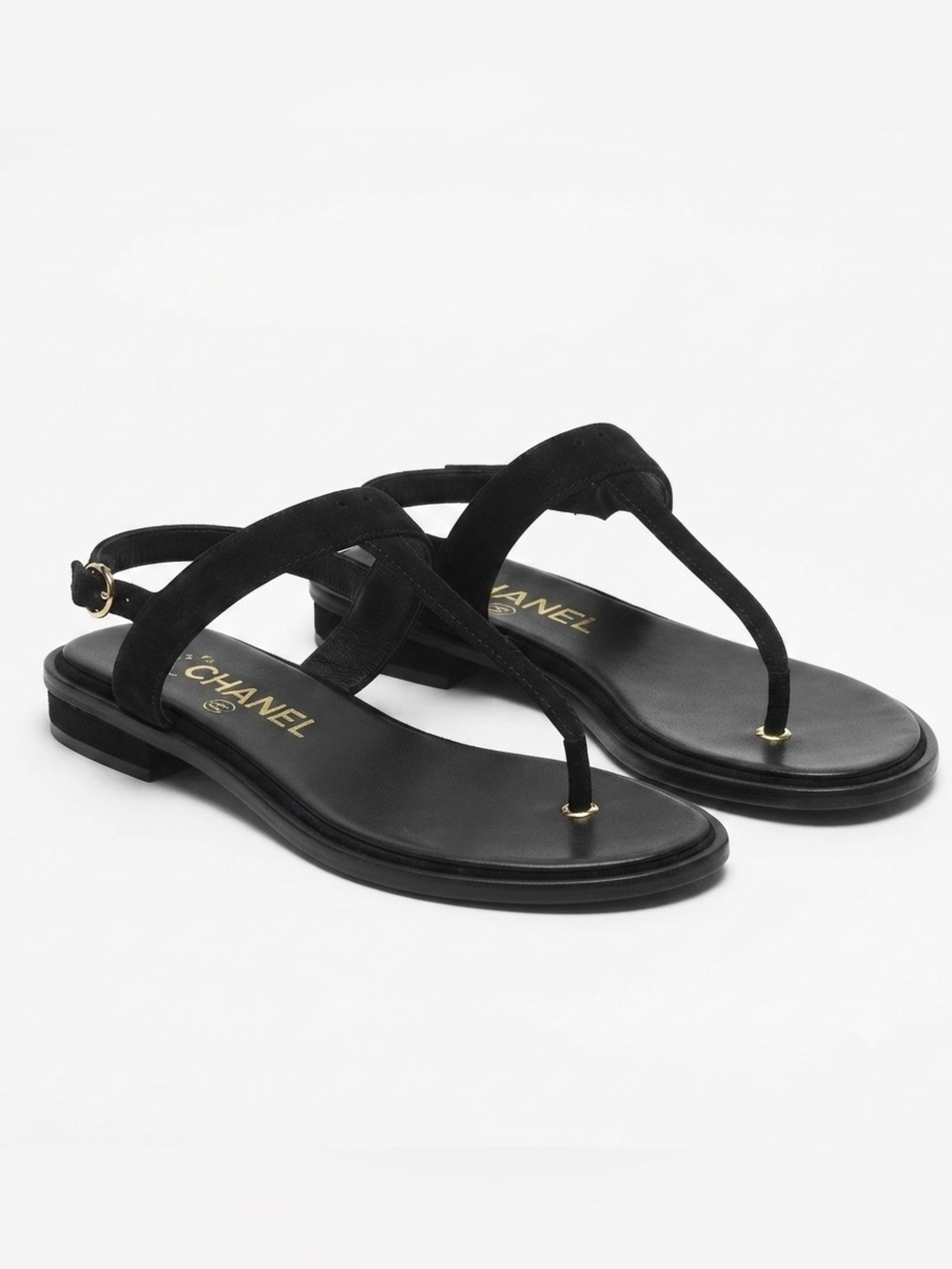 Chanel Black Sandals with Gold Accents